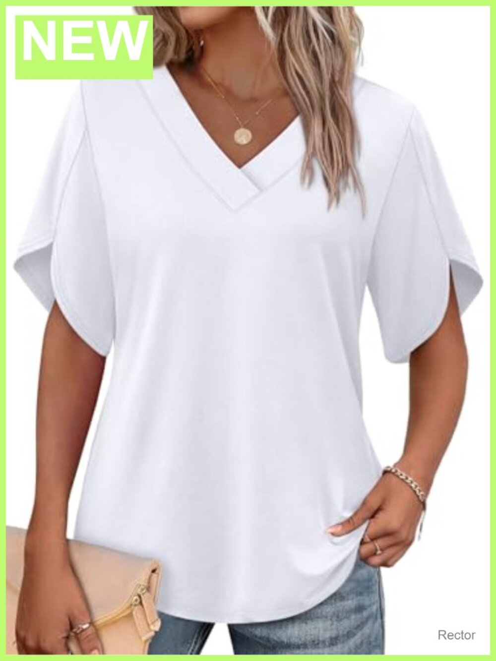 Womens Summer Tops Short Petal Sleeve V Neck Loose Fit Casual Shirt